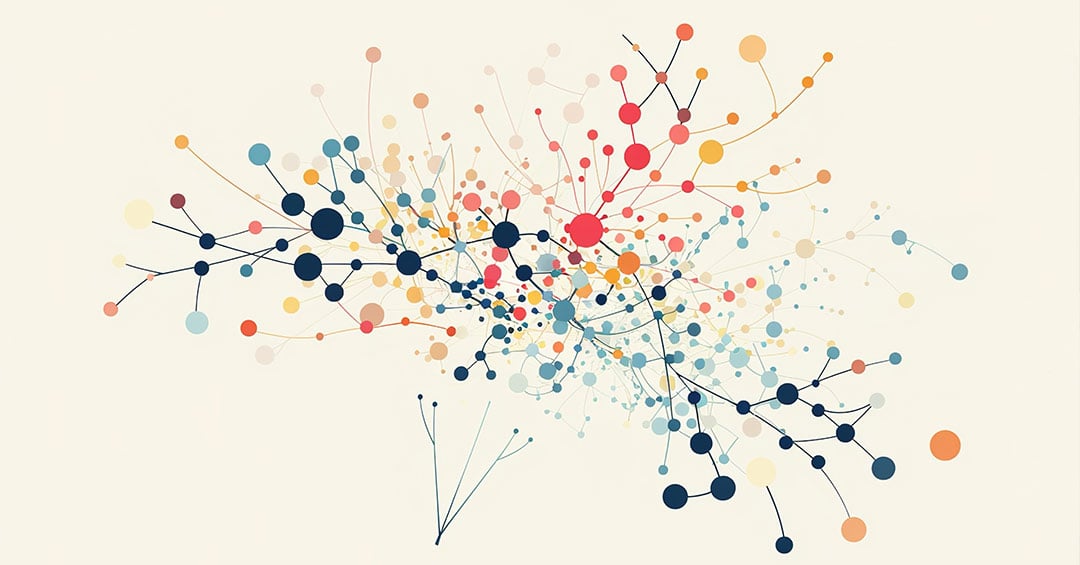 An abstract depiction of decision nodes and the paths that connect them.