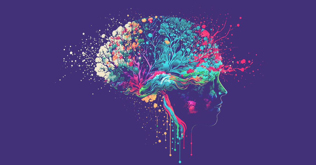 An abstract and colorful image of a brain.