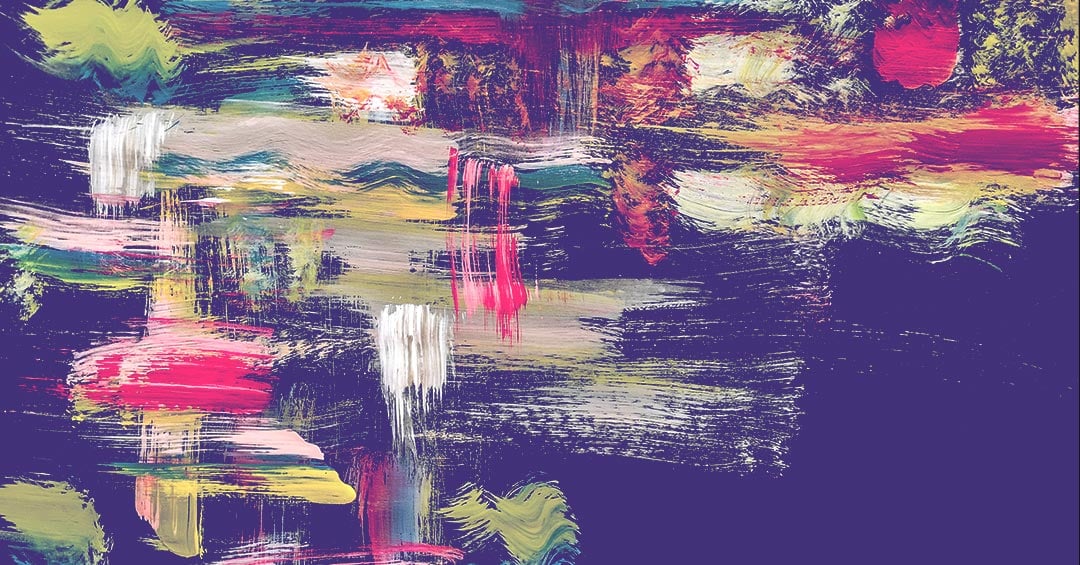 Abstract painting with various vertical and horizontal brush strokes of various colors.