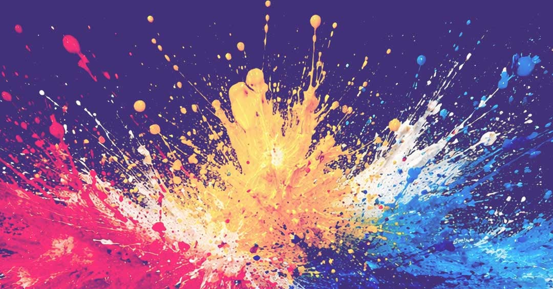 Abstract art with splashes of color emanating from the bottom up and outward.