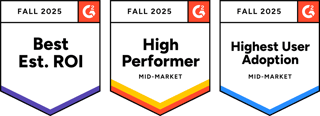 G2 badges around best ROI, high performer, and highest user adoption.