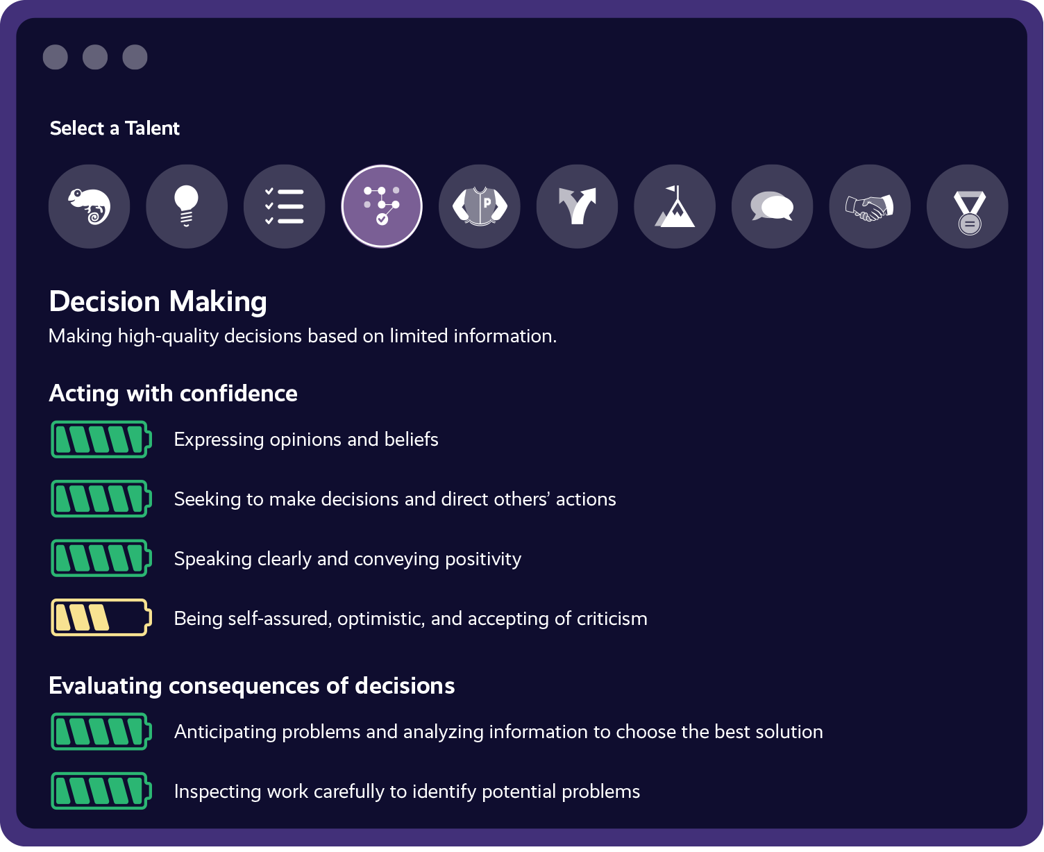 An example of the Work Preferences section of the Plum Profile.