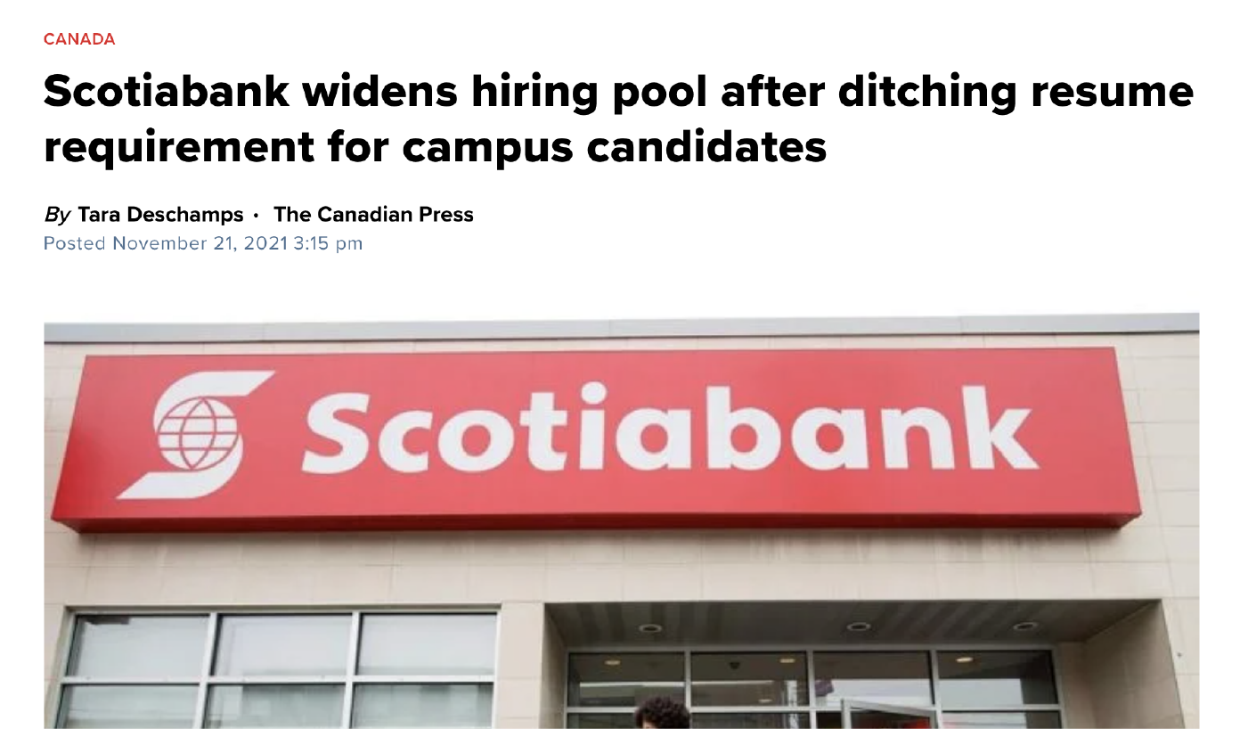 Scotiabank widens hiring pool after ditching resumeless requirement for campus candidates