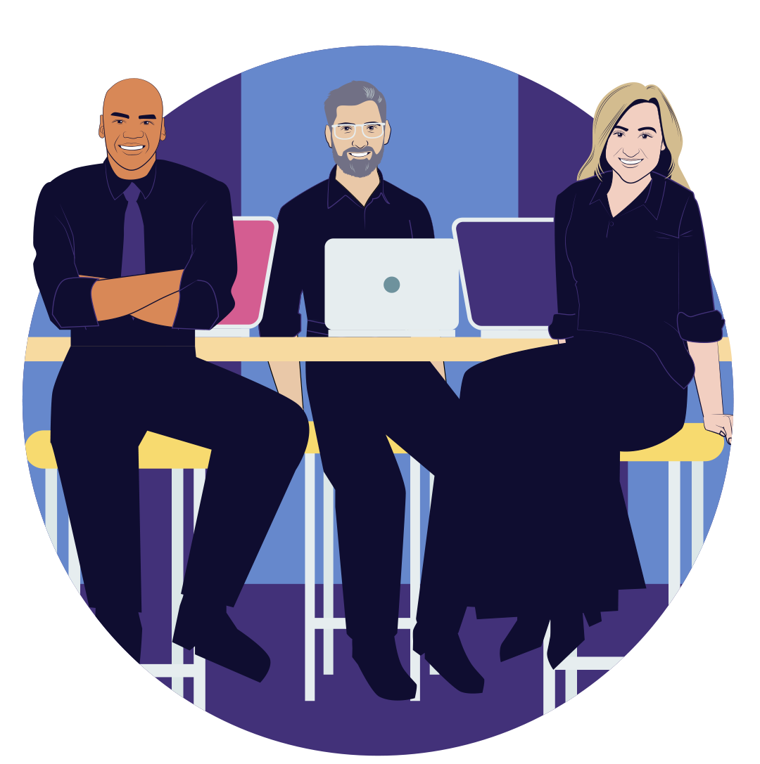 94% of users value their PlumFlourish data. Image of people sitting at a co-working space.