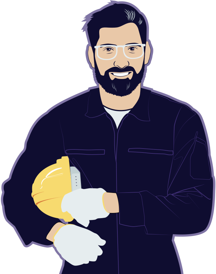 Illustration of a transportation and logistics worker holding his hard hat.