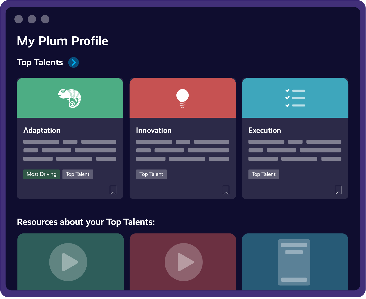 An example of the Plum Profile showing a person's three top talents.