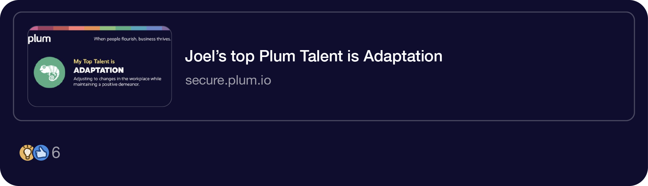 An example of someone sharing their Plum Profile in a LinkedIn post.